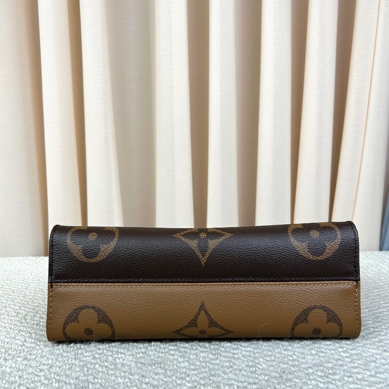 wwh bj LV路易威登onthego橫版老花托特包 經典老花配棕色皮革 金色五金配件 寬肩帶 可單肩可斜挎可手提 容量實用 日常通勤百搭-4