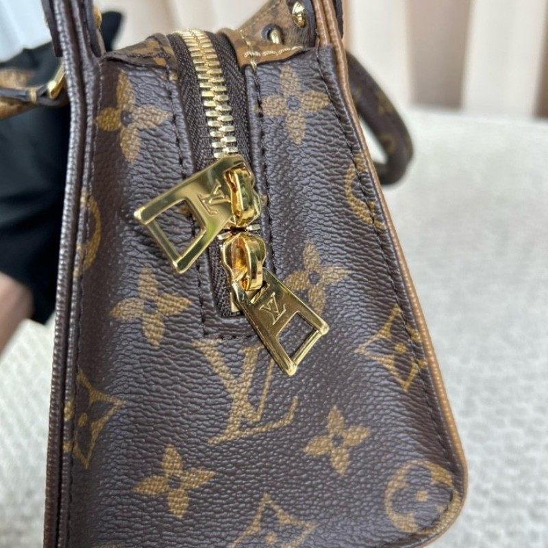 wwh bj LV路易威登onthego橫版老花托特包 經典老花配棕色皮革 金色五金配件 寬肩帶 可單肩可斜挎可手提 容量實用 日常通勤百搭-13