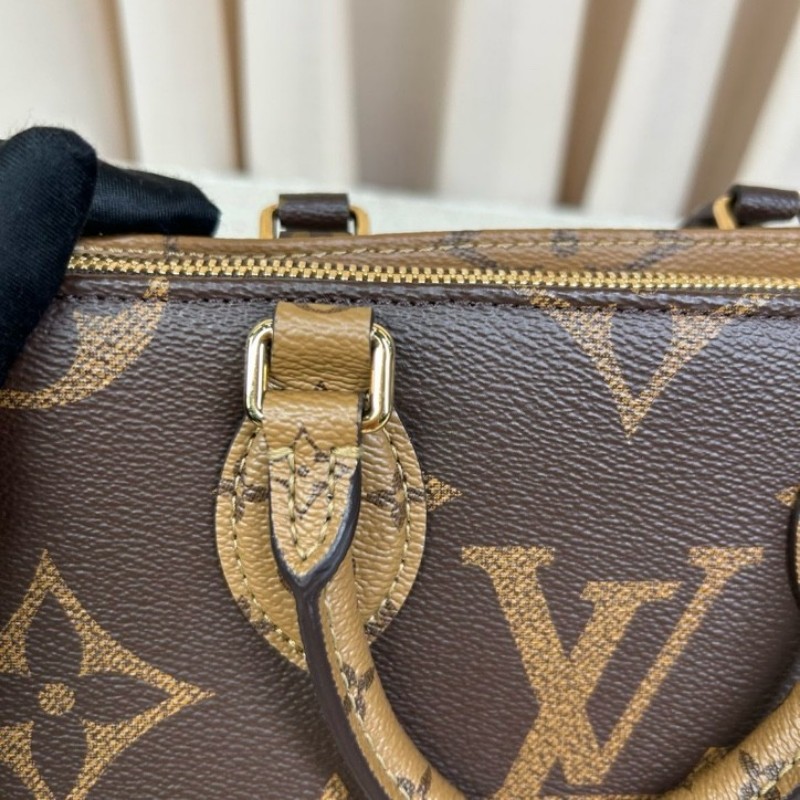 wwh bj LV路易威登onthego橫版老花托特包 經典老花配棕色皮革 金色五金配件 寬肩帶 可單肩可斜挎可手提 容量實用 日常通勤百搭-17