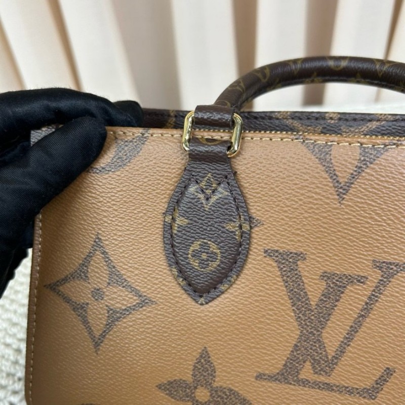 wwh bj LV路易威登onthego橫版老花托特包 經典老花配棕色皮革 金色五金配件 寬肩帶 可單肩可斜挎可手提 容量實用 日常通勤百搭-18