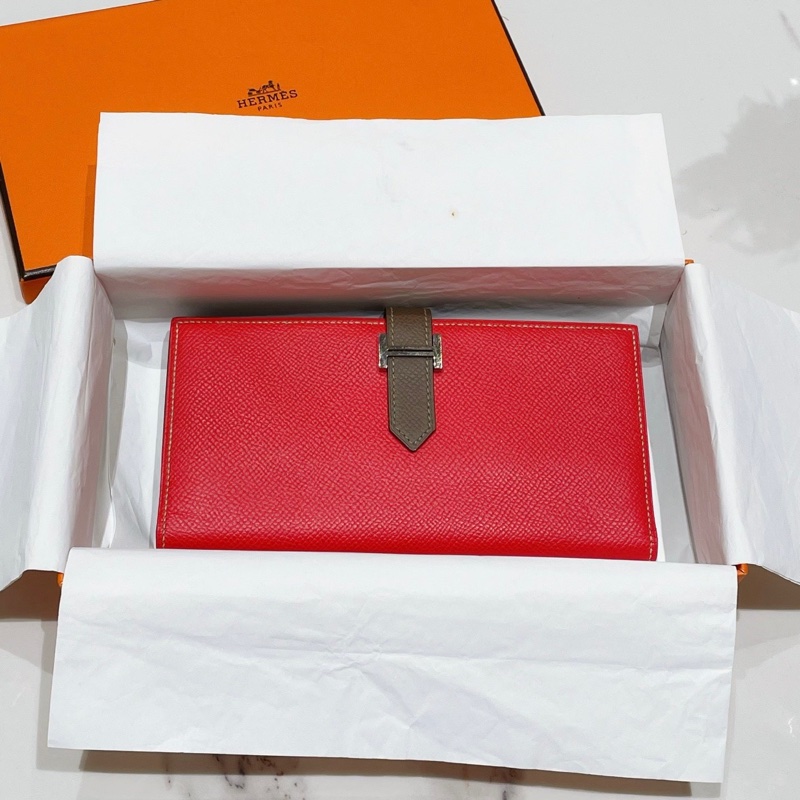 Hermès 愛馬仕Bearn H長夾 大象灰拼心紅 Epsom 皮 P刻 盒裝 幾乎全新-0