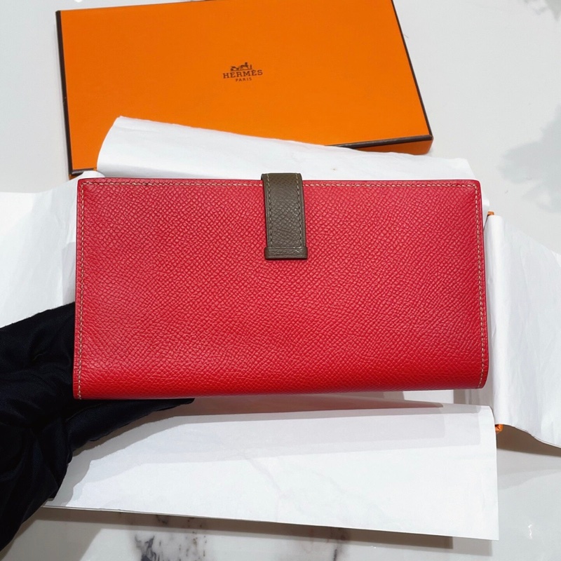 Hermès 愛馬仕Bearn H長夾 大象灰拼心紅 Epsom 皮 P刻 盒裝 幾乎全新-5