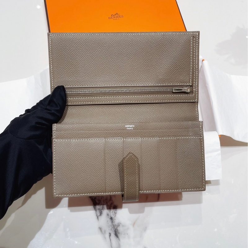 Hermès 愛馬仕Bearn H長夾 大象灰拼心紅 Epsom 皮 P刻 盒裝 幾乎全新-7