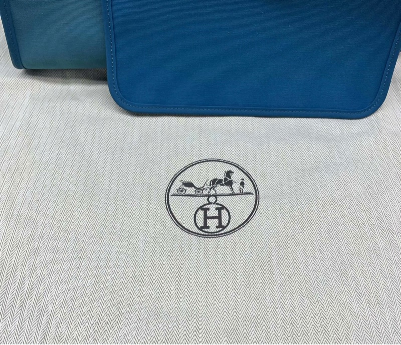 Hermès Herbag 31 藍色帆布拼自然色皮革 銀扣 肩背手提兩用 附內袋鎖鑰盒塵-1