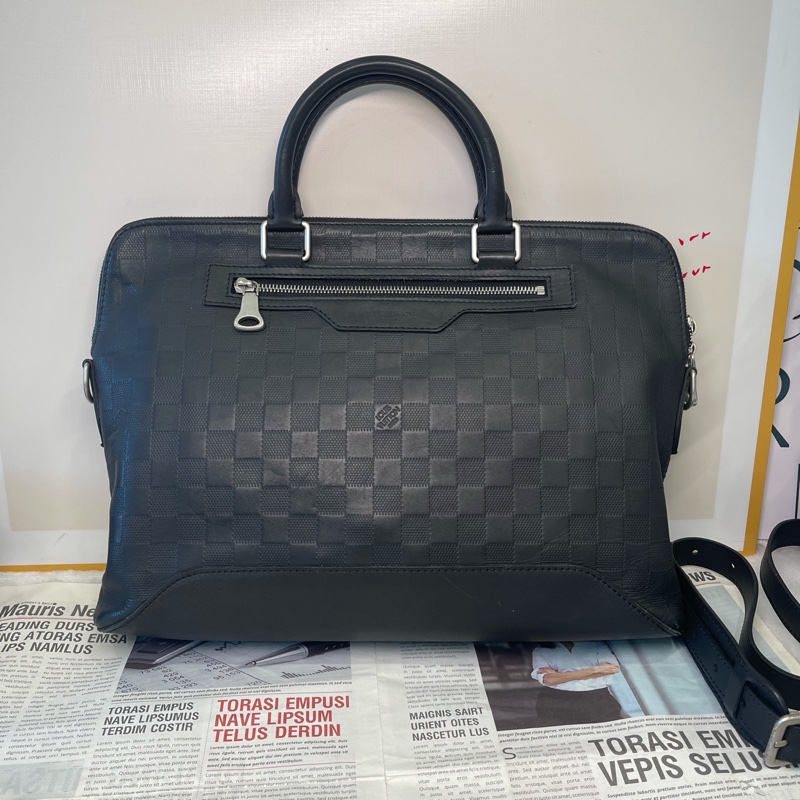 LouisVuitton路易威登 黑棋盤公文包 38cm 18年編碼 附件：肩帶-0