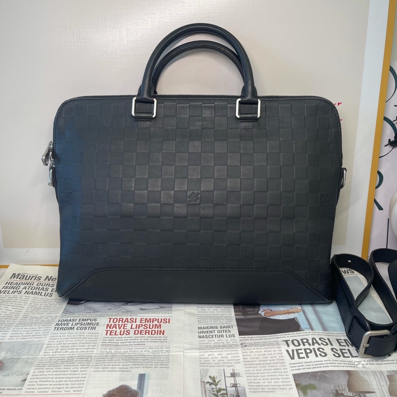 LouisVuitton路易威登 黑棋盤公文包 38cm 18年編碼 附件：肩帶-1