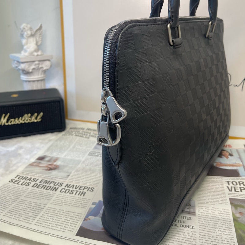 LouisVuitton路易威登 黑棋盤公文包 38cm 18年編碼 附件：肩帶-3