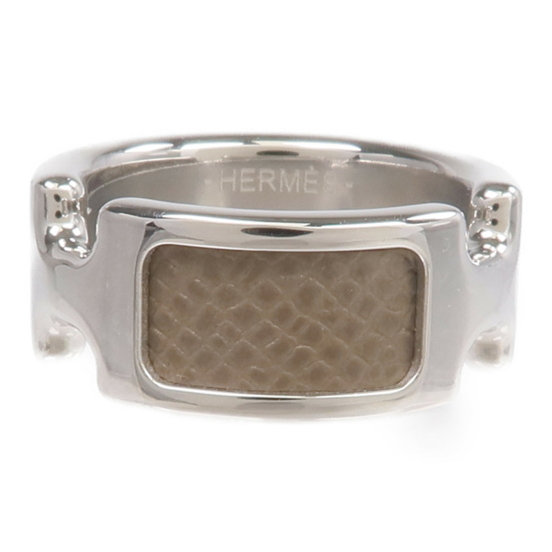 HERMES Madame皮革/金屬Olympe Ring戒指Etoupe US#6.5-1