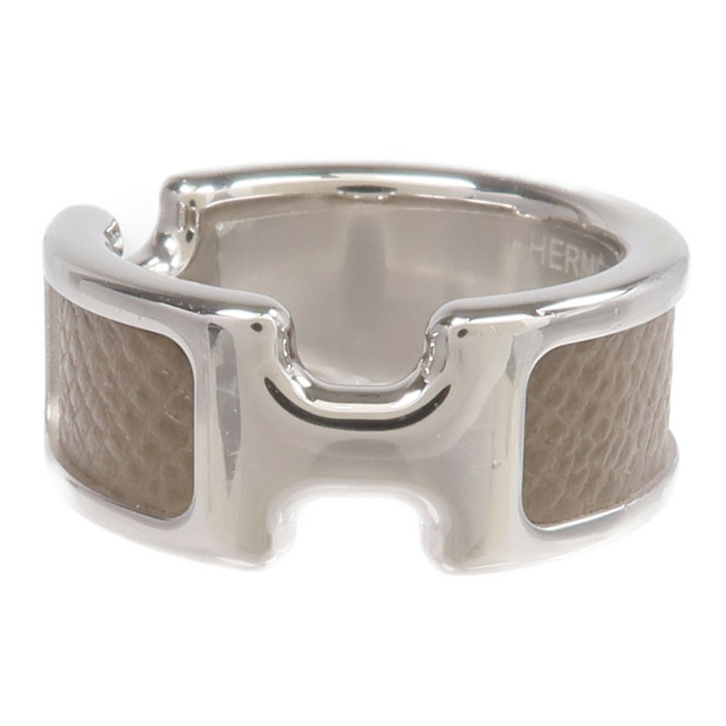 HERMES Madame皮革/金屬Olympe Ring戒指Etoupe US#6.5-2