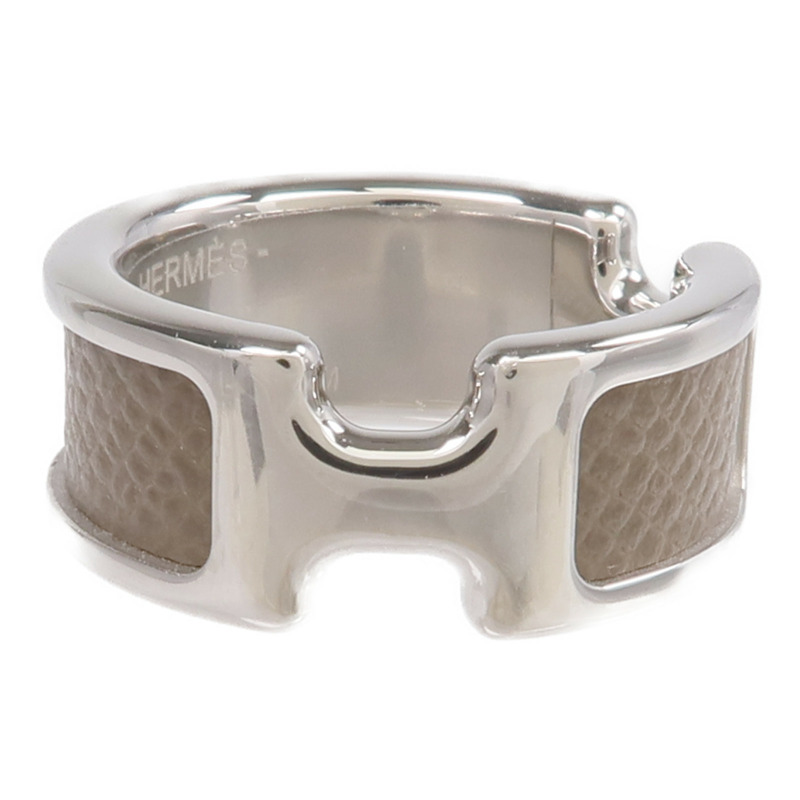 HERMES Madame皮革/金屬Olympe Ring戒指Etoupe US#6.5-3