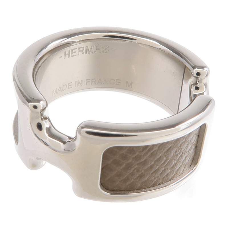 HERMES Madame皮革/金屬Olympe Ring戒指Etoupe US#6.5-4
