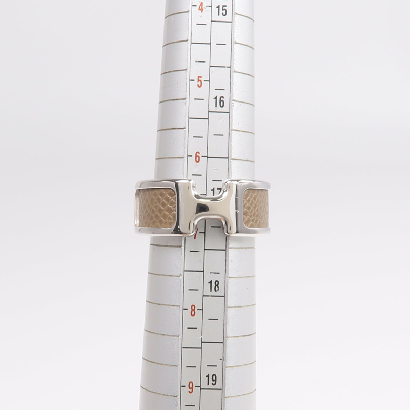 HERMES Madame皮革/金屬Olympe Ring戒指Etoupe US#6.5-5