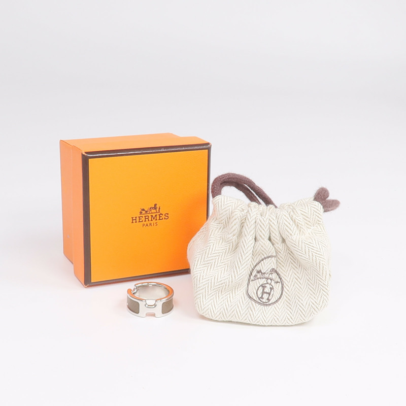 HERMES Madame皮革/金屬Olympe Ring戒指Etoupe US#6.5-7