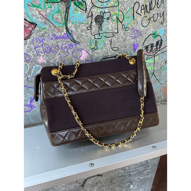 香奈兒 包 鏈條包 斜挎包 斜背包 側背包 手提包 深咖啡色 帆布 復古包 皮革包 包包 皮革包  二手包 中古包 二手  復古 古董包 稀有小極品 Vintage Chanel 2.55  crossbody bag 轉扣深棕皮革帆布鍊帶包-3