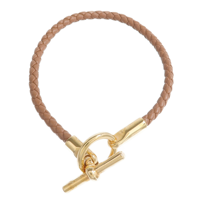 HERMES Swift皮革Glenan H Trio Bracelet金扣手鏈Gold-3