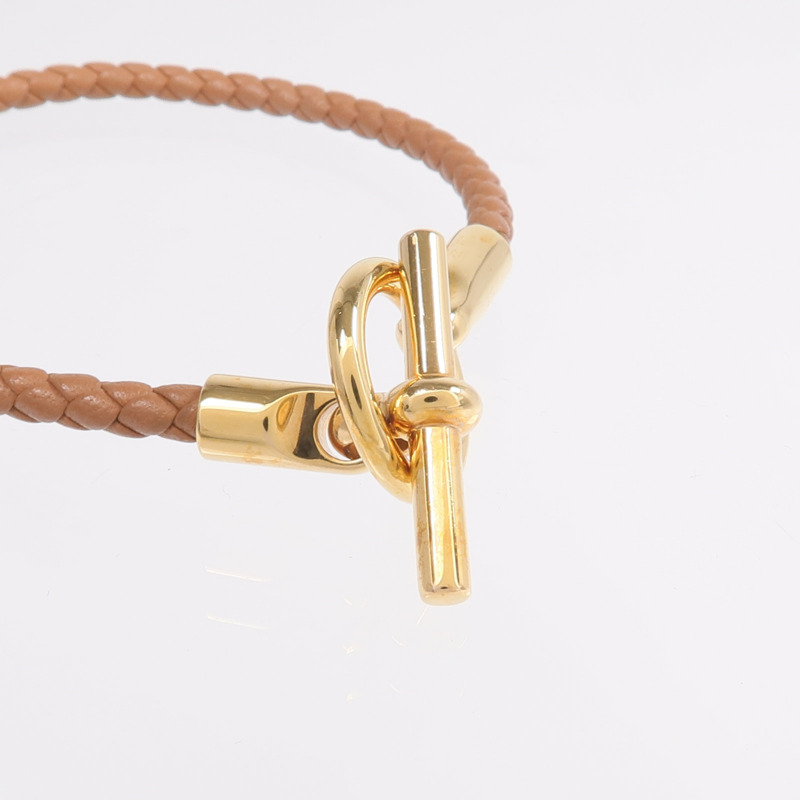 HERMES Swift皮革Glenan H Trio Bracelet金扣手鏈Gold-4