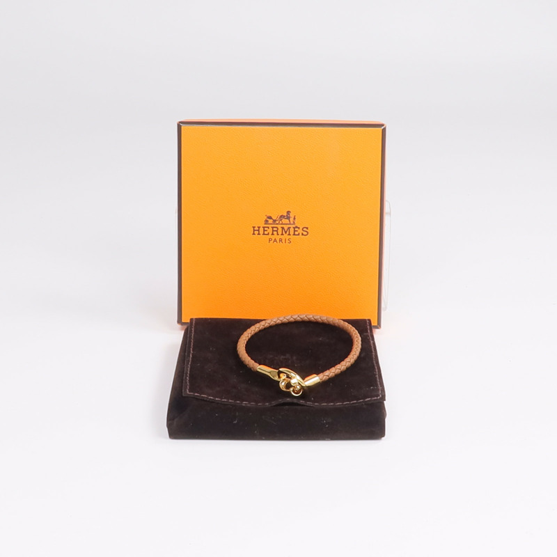 HERMES Swift皮革Glenan H Trio Bracelet金扣手鏈Gold-9