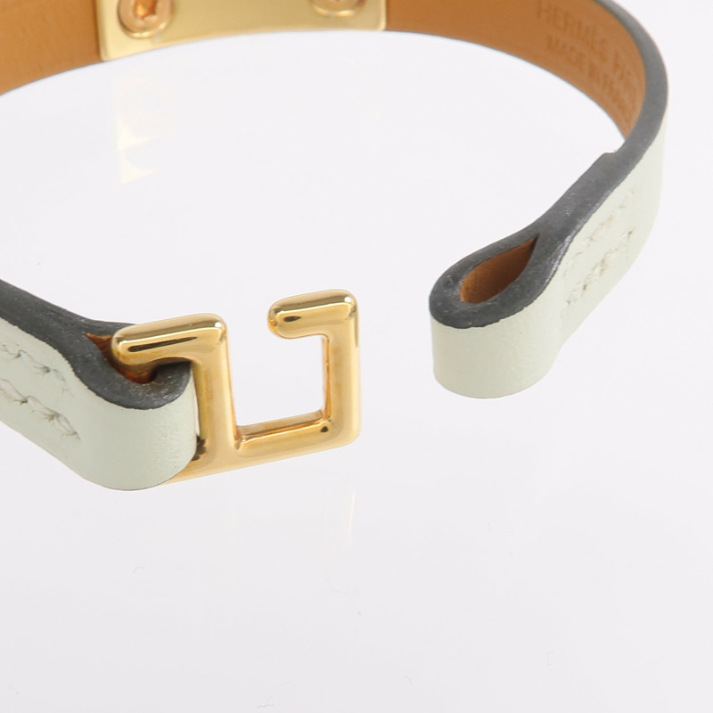 HERMES Swift皮革Rivale Mini Bracelet金扣手鏈Vert Fizz-5