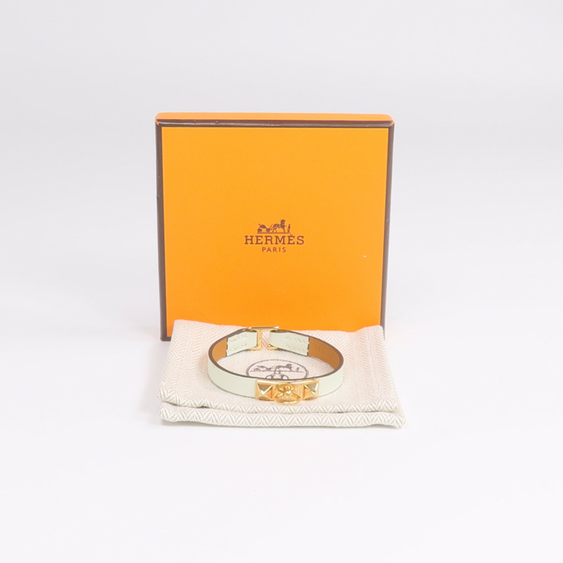 HERMES Swift皮革Rivale Mini Bracelet金扣手鏈Vert Fizz-10