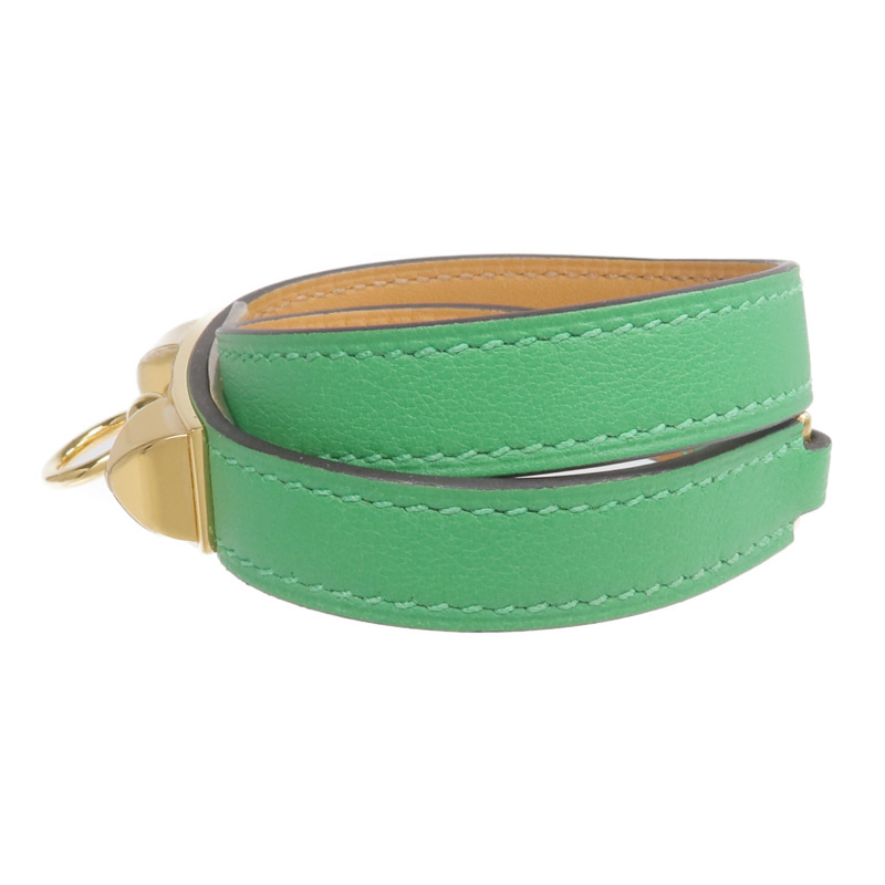 HERMES Swift皮革Rivale Double Tour Bracelet金扣手鏈Menthe-1
