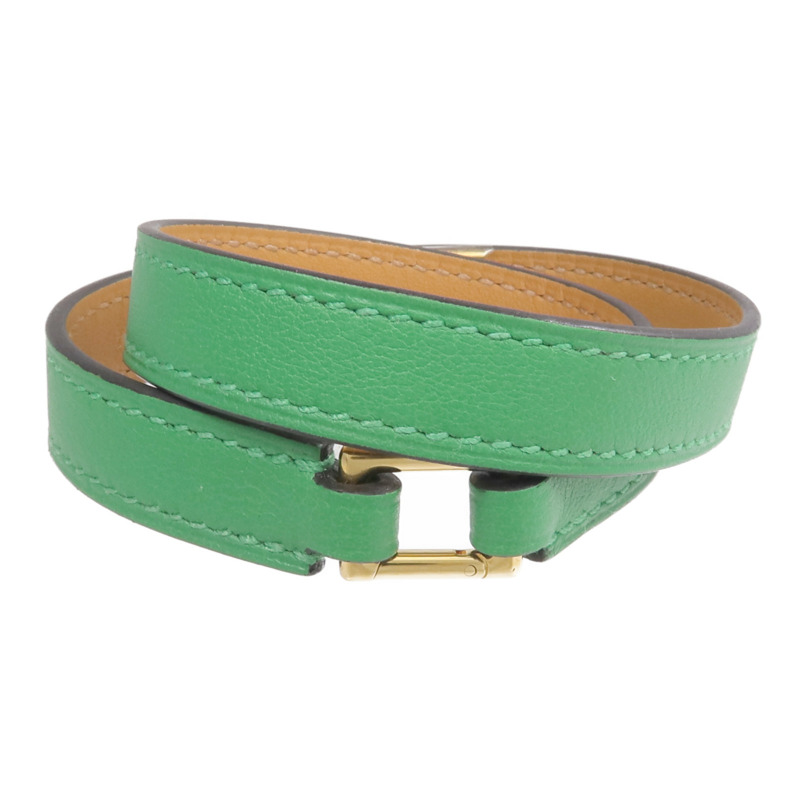 HERMES Swift皮革Rivale Double Tour Bracelet金扣手鏈Menthe-2