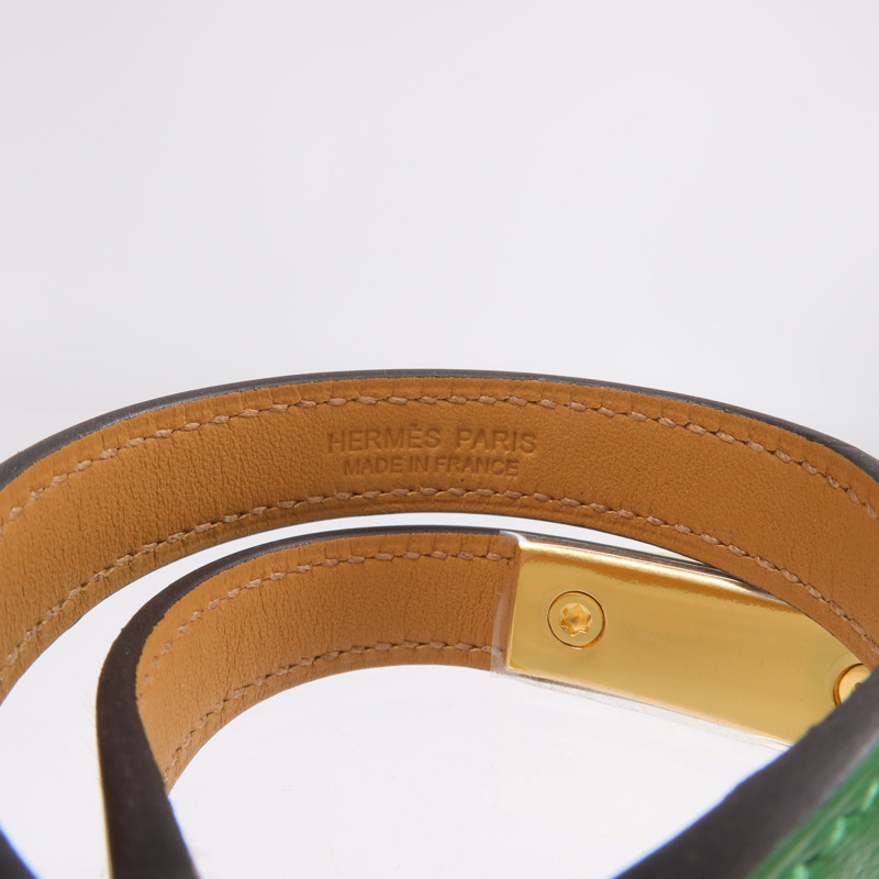 HERMES Swift皮革Rivale Double Tour Bracelet金扣手鏈Menthe-3