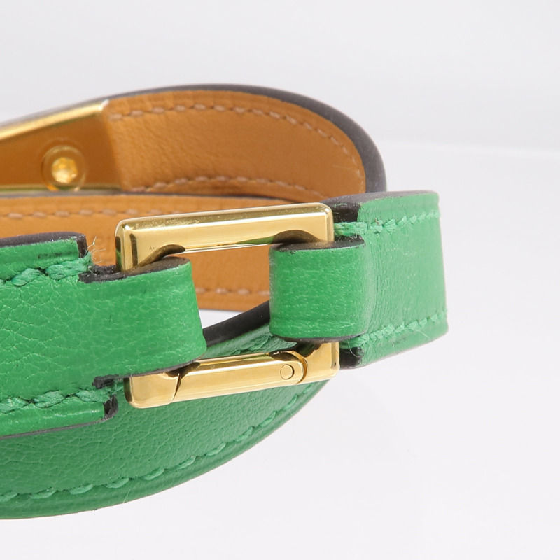 HERMES Swift皮革Rivale Double Tour Bracelet金扣手鏈Menthe-6