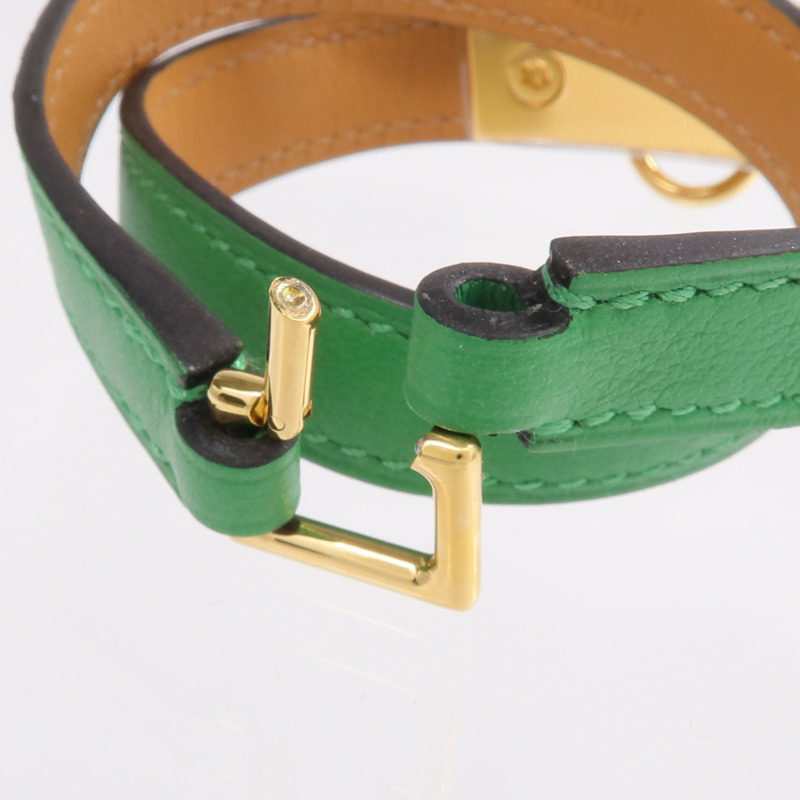 HERMES Swift皮革Rivale Double Tour Bracelet金扣手鏈Menthe-7