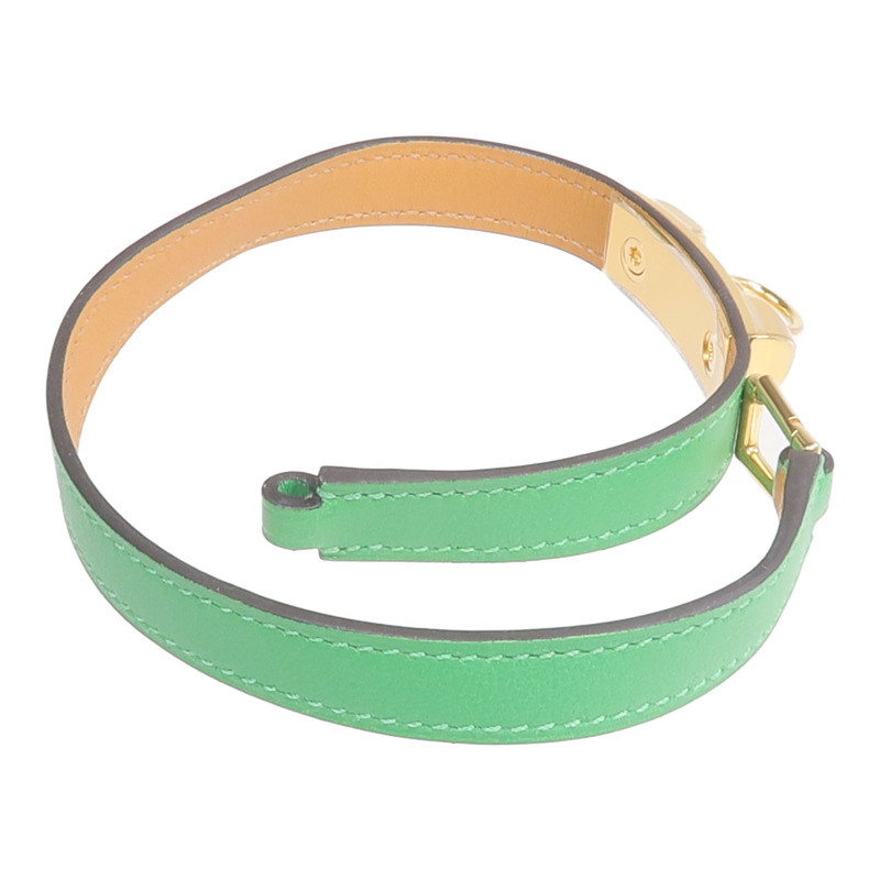HERMES Swift皮革Rivale Double Tour Bracelet金扣手鏈Menthe-8