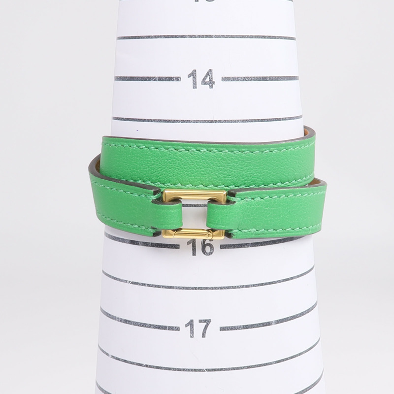 HERMES Swift皮革Rivale Double Tour Bracelet金扣手鏈Menthe-10