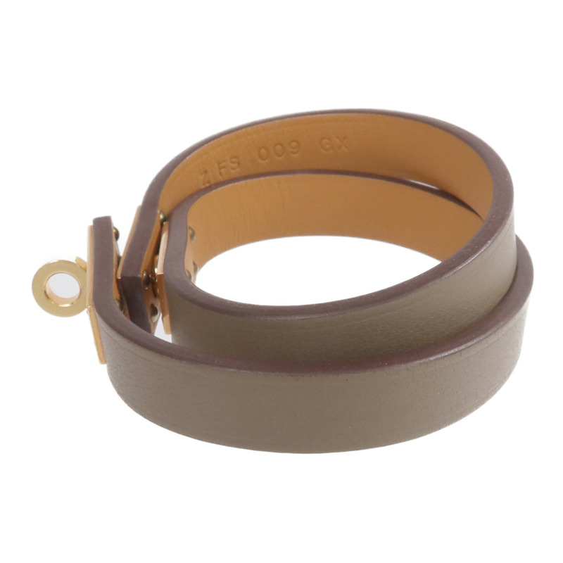 HERMES Swift皮革Kelly Double Tour Bracelet金扣手鏈Etain-1