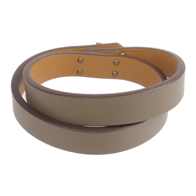 HERMES Swift皮革Kelly Double Tour Bracelet金扣手鏈Etain-2