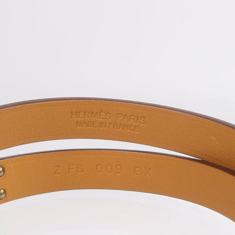 HERMES Swift皮革Kelly Double Tour Bracelet金扣手鏈Etain-8