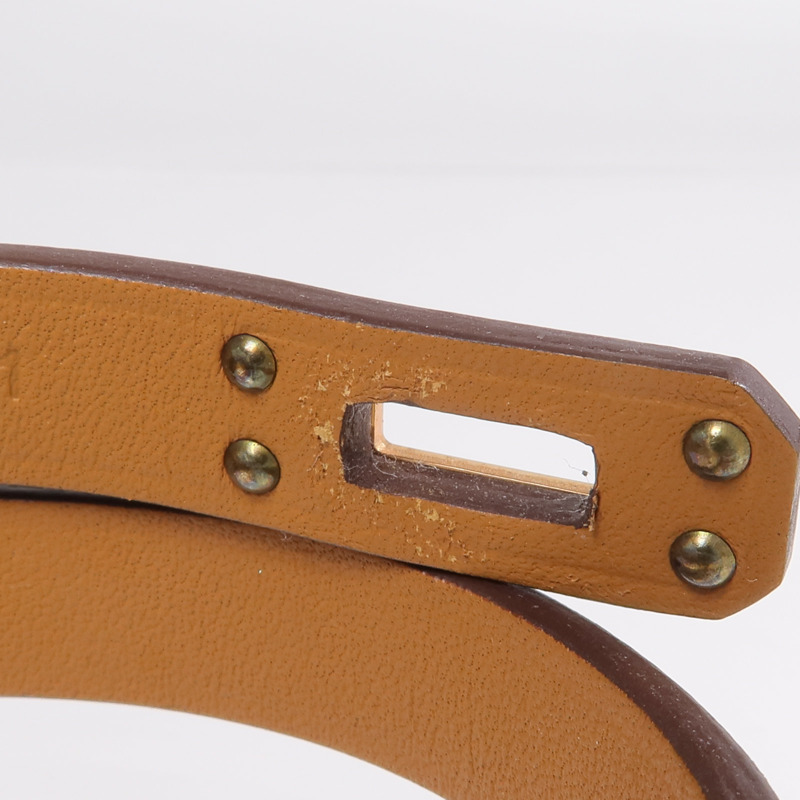 HERMES Swift皮革Kelly Double Tour Bracelet金扣手鏈Etain-10