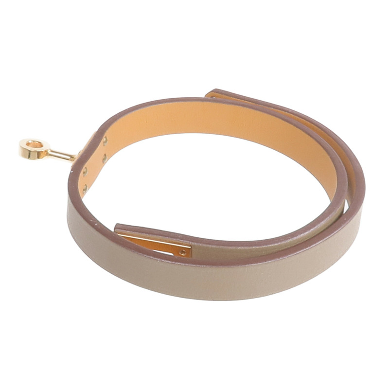 HERMES Swift皮革Kelly Double Tour Bracelet金扣手鏈Etain-11
