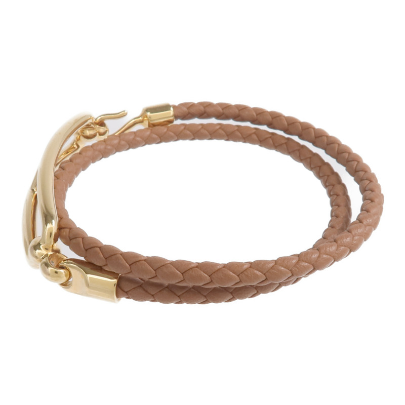 HERMES Swift皮革Roulis Double Tour Bracelet金扣手鏈Gold-1