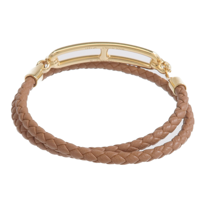 HERMES Swift皮革Roulis Double Tour Bracelet金扣手鏈Gold-2