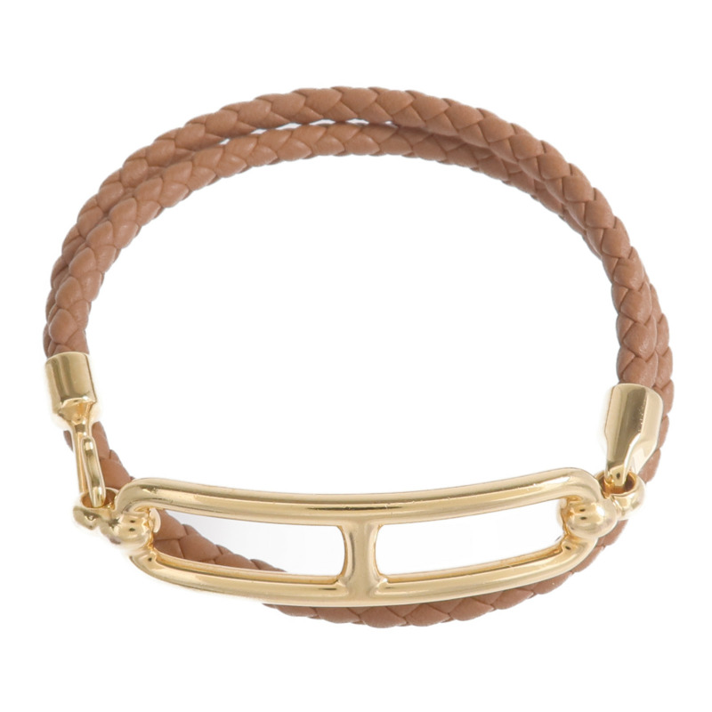 HERMES Swift皮革Roulis Double Tour Bracelet金扣手鏈Gold-3