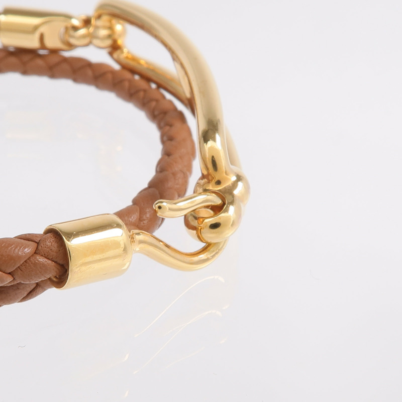 HERMES Swift皮革Roulis Double Tour Bracelet金扣手鏈Gold-4