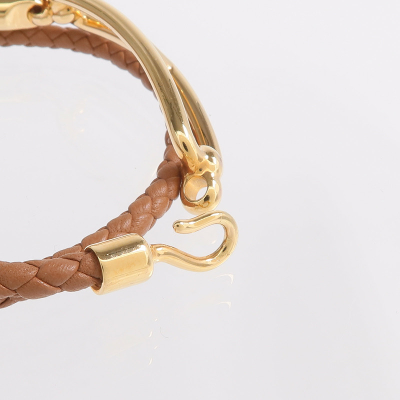 HERMES Swift皮革Roulis Double Tour Bracelet金扣手鏈Gold-5