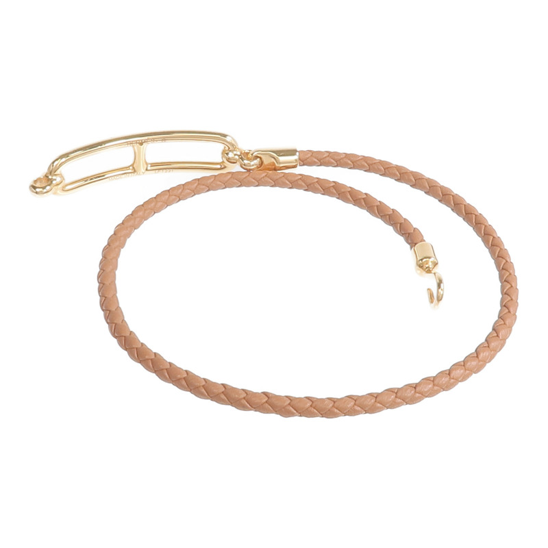 HERMES Swift皮革Roulis Double Tour Bracelet金扣手鏈Gold-6