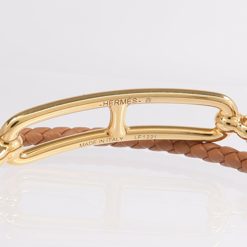 HERMES Swift皮革Roulis Double Tour Bracelet金扣手鏈Gold-7