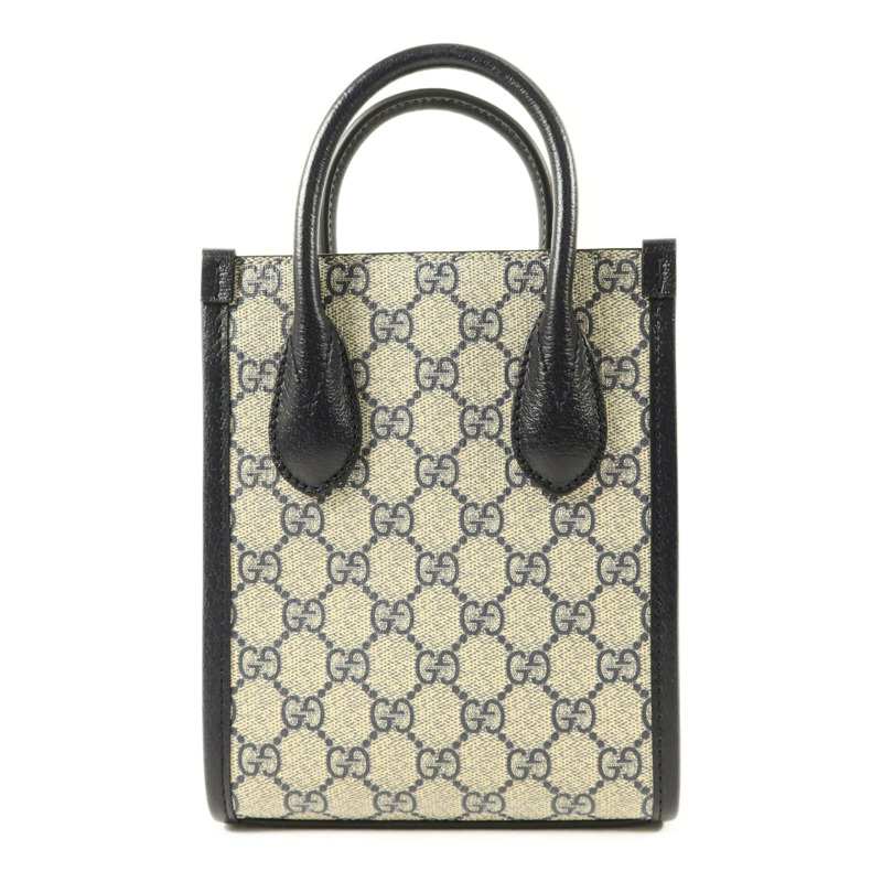 GUCCI 塗層帆布Interlocking G Mini Tote Bag銀扣手挽肩背兩用袋-1