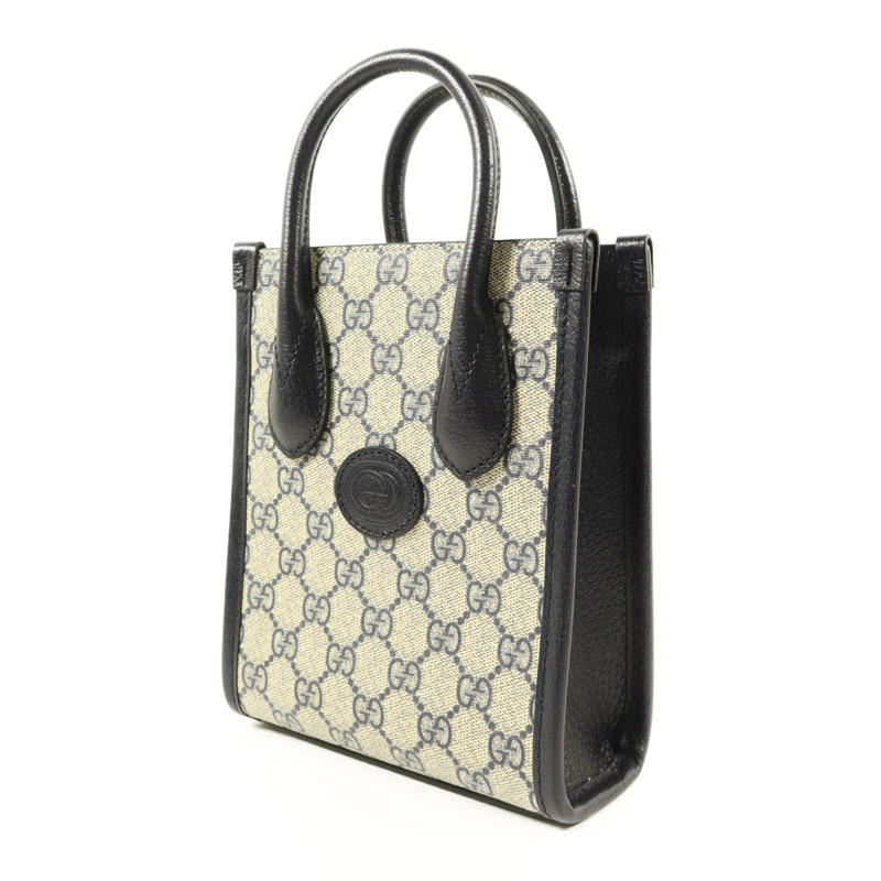 GUCCI 塗層帆布Interlocking G Mini Tote Bag銀扣手挽肩背兩用袋-2