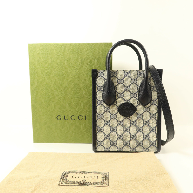 GUCCI 塗層帆布Interlocking G Mini Tote Bag銀扣手挽肩背兩用袋-9