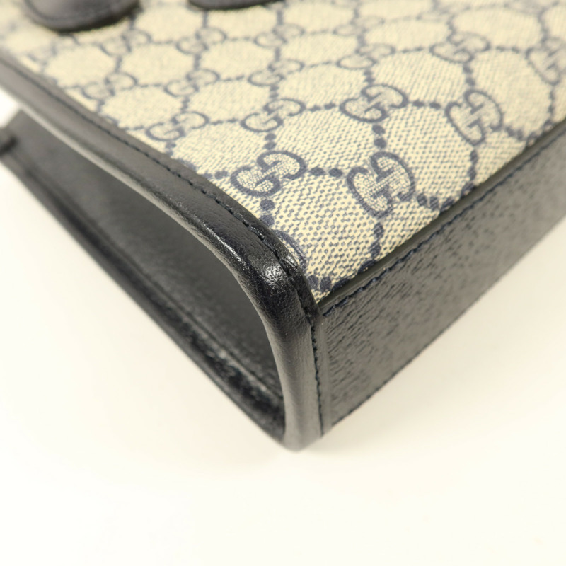 GUCCI 塗層帆布Interlocking G Mini Tote Bag銀扣手挽肩背兩用袋-12