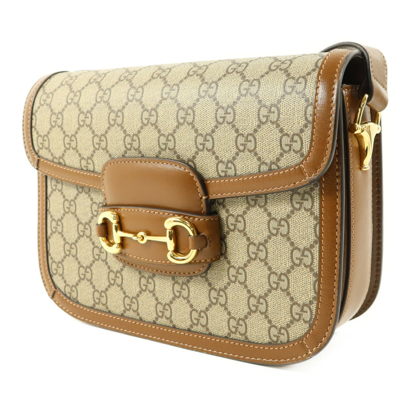 GUCCI 塗層帆布Horsebit 1955 Medium金扣肩背袋-2