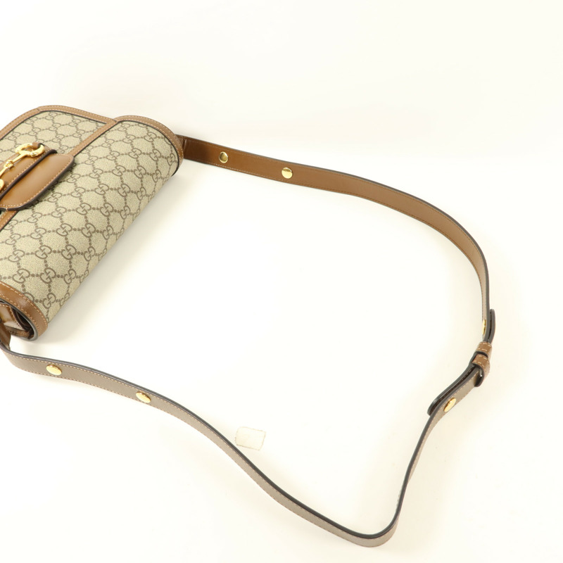 GUCCI 塗層帆布Horsebit 1955 Medium金扣肩背袋-7