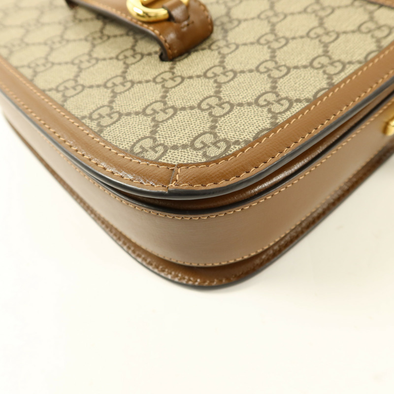 GUCCI 塗層帆布Horsebit 1955 Medium金扣肩背袋-12