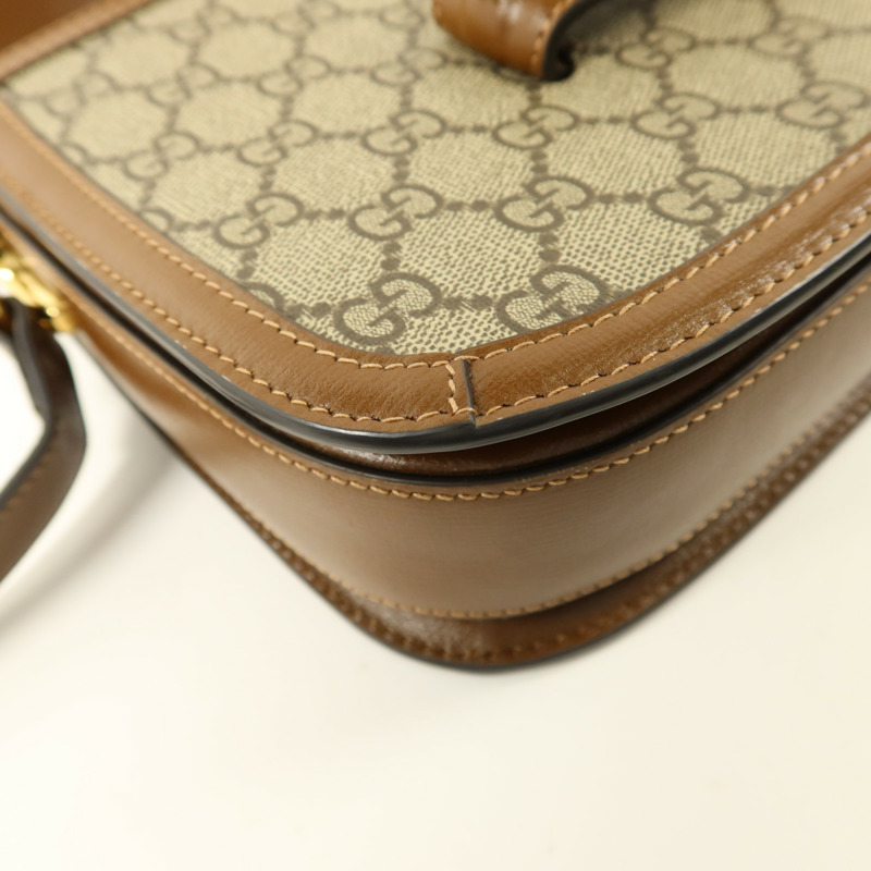 GUCCI 塗層帆布Horsebit 1955 Medium金扣肩背袋-13